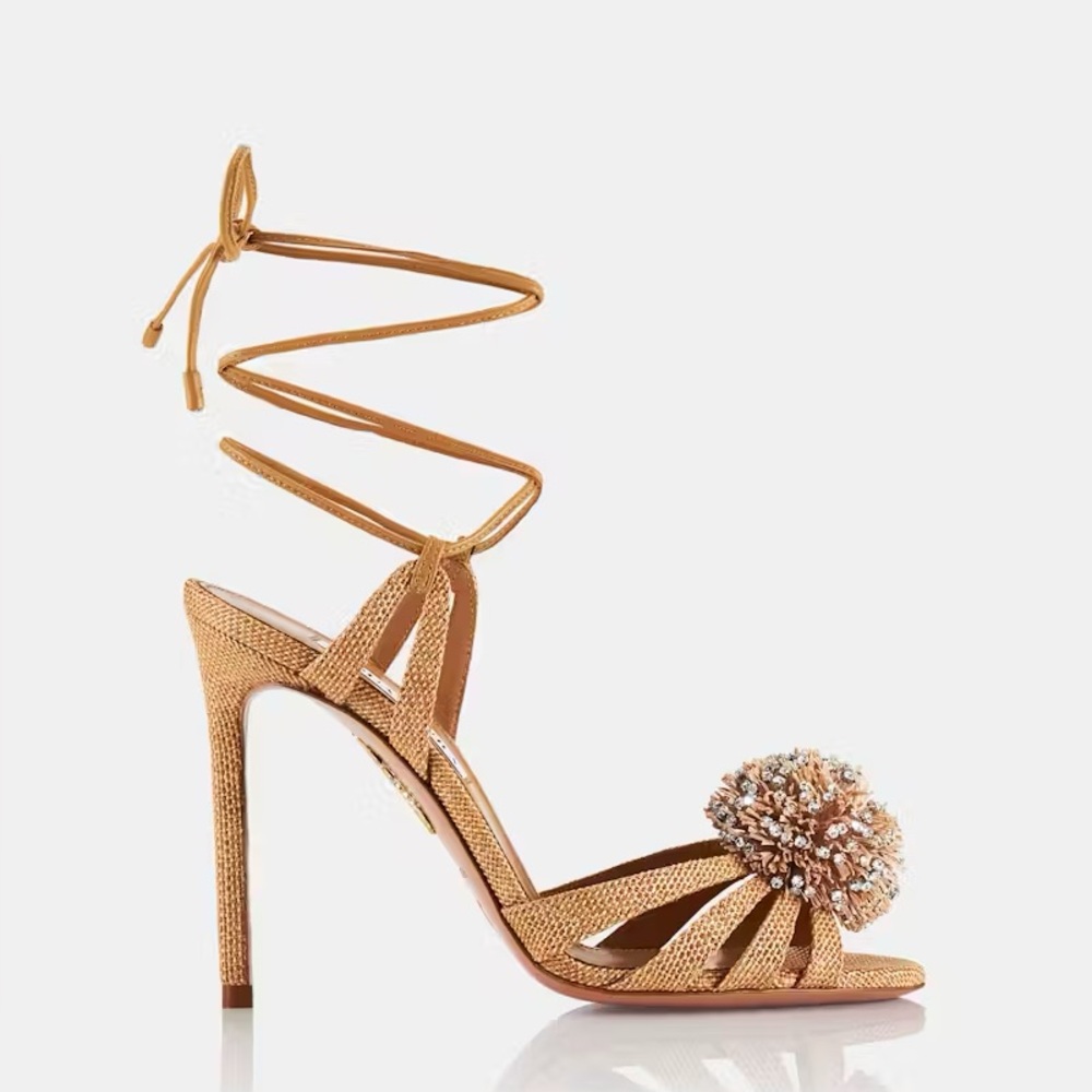 New Aquazzura Movida 105 crystal-embellished pom-pom sandals 40.5 $1,395